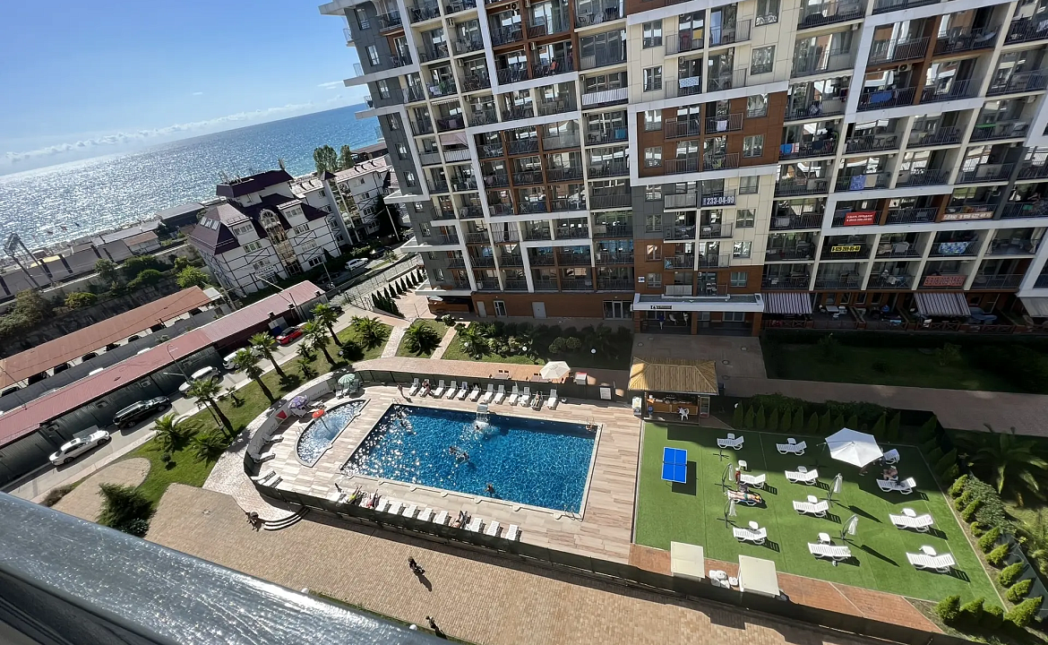 Студия с видом на море 217к2. Светлая квартира с террасой и морем. Дагомыс