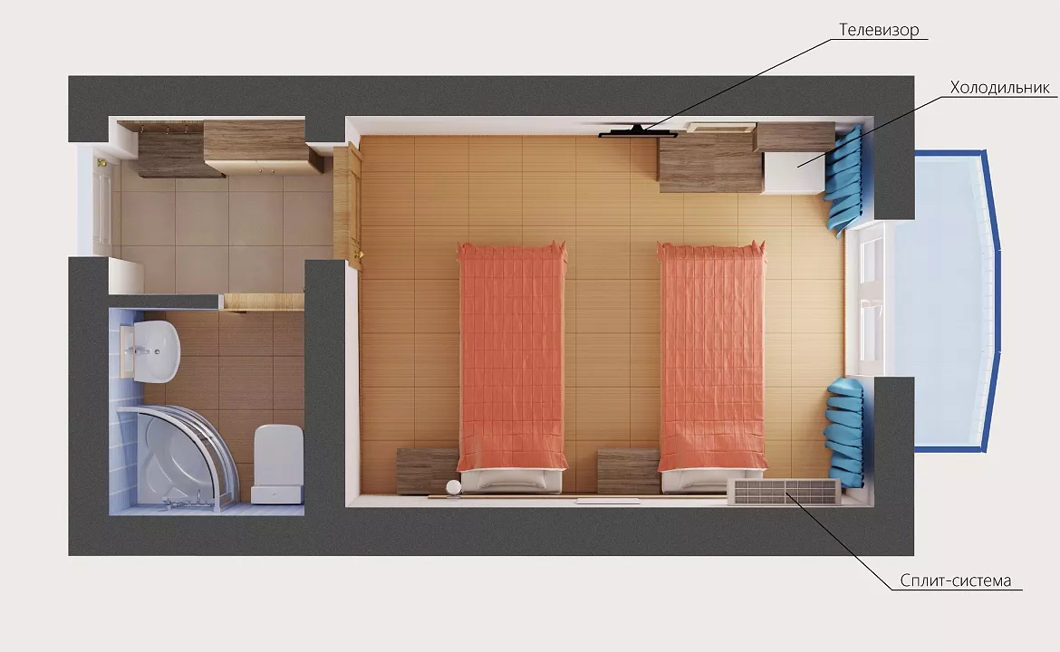 Двухместный номер категории «Улучшенный». База отдыха "Слава". Витязево