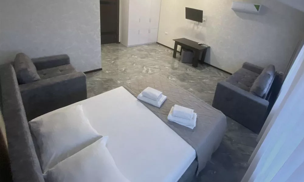 5-ти местный номер «Улучшеный» с двуспальной кроватью, раскладным диваном, креслом. Отель «Эра». Анапа