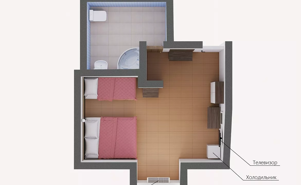 Трехместный номер категории «Стандарт». База отдыха "Слава". Витязево